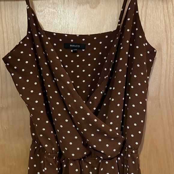 RW&Co Polka Dot Jumpsuit Brown Sz Extra Small - Picture 2 of 4